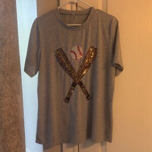 Heather Gray Baseball Sequin T-Shirt